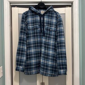 LL Bean fleeced lined flannel hoodie.